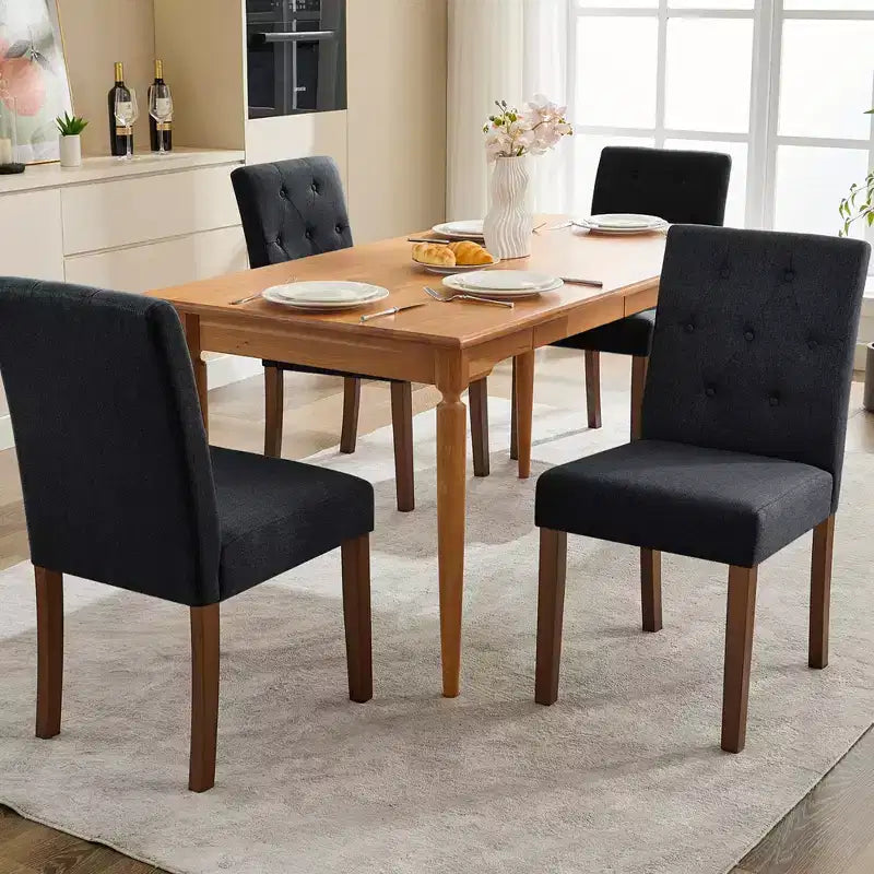 2 chaises de salle à manger capitonnées avec pieds en bois et sièges rembourrés, en tissu rembourré pour meubles de salon et de cuisine