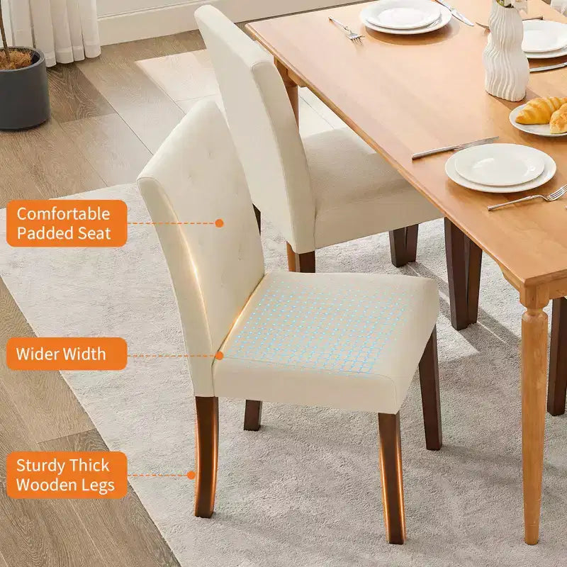 2 chaises de salle à manger capitonnées avec pieds en bois et sièges rembourrés, en tissu rembourré pour meubles de salon et de cuisine