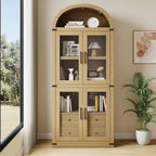 Étagère arquée de 181,3 cm avec rangement, bibliothèque de ferme à 4 niveaux, avec portes et tiroirs, pour salon, cuisine