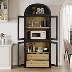Étagère arquée de 181,3 cm avec rangement, bibliothèque de ferme à 4 niveaux, avec portes et tiroirs, pour salon, cuisine