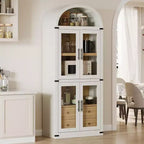 Étagère arquée de 181,3 cm avec rangement, bibliothèque de ferme à 4 niveaux, avec portes et tiroirs, pour salon, cuisine