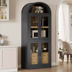 71.4in Arched Bookshelf with Storage,4-Tier Farmhouse Book Shelf,with Doors and Drawers Farmhouse Bookcase for Living Room,Kitchen