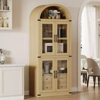 Étagère arquée de 181,3 cm avec rangement, bibliothèque de ferme à 4 niveaux, avec portes et tiroirs, pour salon, cuisine
