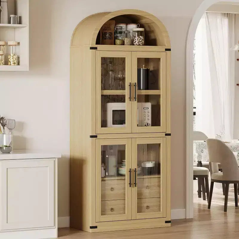 Étagère arquée de 181,3 cm avec rangement, bibliothèque de ferme à 4 niveaux, avec portes et tiroirs, pour salon, cuisine