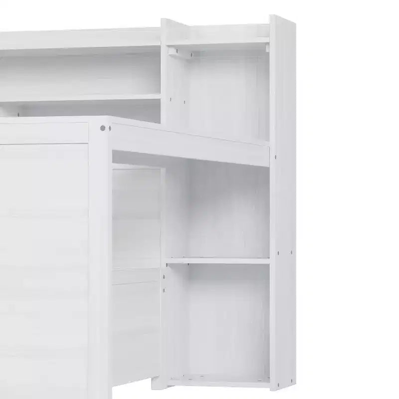 Bellemave Lit de repos double en bois avec étagères de rangement, lit multifonctionnel avec deux tiroirs de rangement et bureau, blanc antique