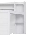 Bellemave Lit de repos double en bois avec étagères de rangement, lit multifonctionnel avec deux tiroirs de rangement et bureau, blanc antique
