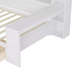 Bellemave Lit de repos double en bois avec étagères de rangement, lit multifonctionnel avec deux tiroirs de rangement et bureau, blanc antique