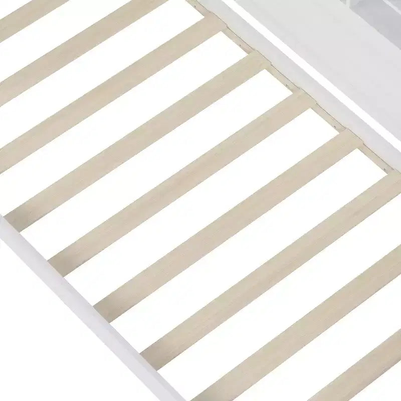 Bellemave Lit de repos double en bois avec étagères de rangement, lit multifonctionnel avec deux tiroirs de rangement et bureau, blanc antique