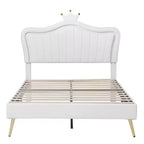 Bellemave Tête de lit Couronne Grand Lit Double Princesse Lit Rembourré avec Lumières LED Tête de lit Réglable pour Filles, Blanc