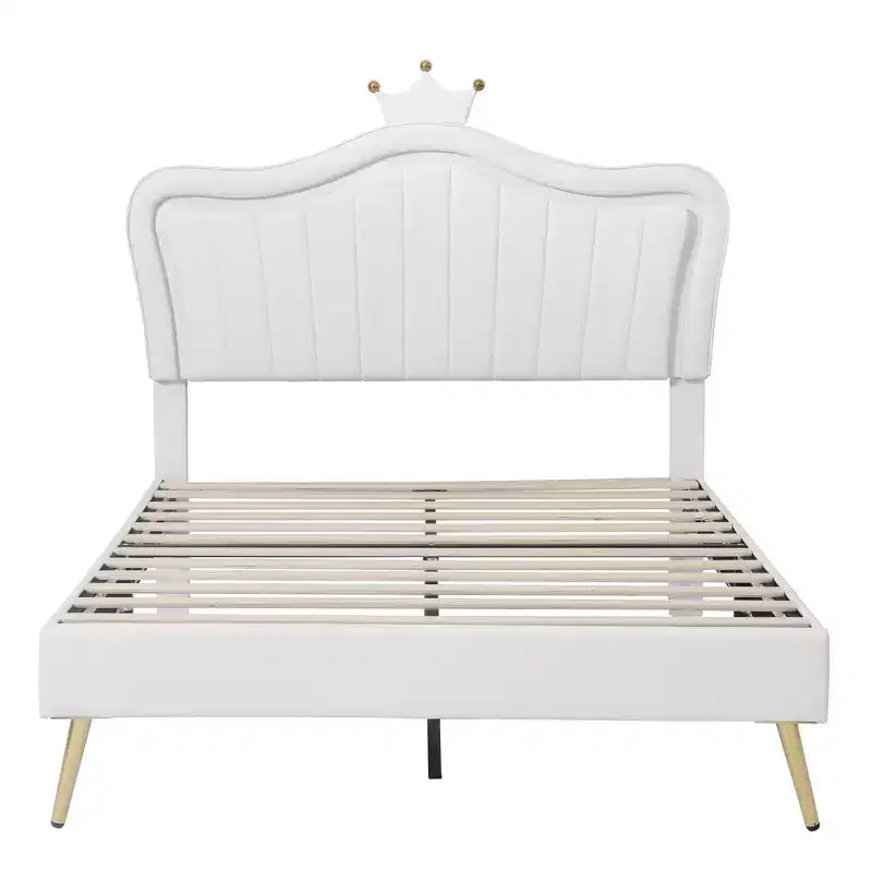 Bellemave Tête de lit Couronne Grand Lit Double Princesse Lit Rembourré avec Lumières LED Tête de lit Réglable pour Filles, Blanc