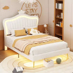 Bellemave Tête de lit Couronne Grand Lit Double Princesse Lit Rembourré avec Lumières LED Tête de lit Réglable pour Filles, Blanc