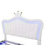 Bellemave Tête de lit Couronne Grand Lit Double Princesse Lit Rembourré avec Lumières LED Tête de lit Réglable pour Filles, Blanc