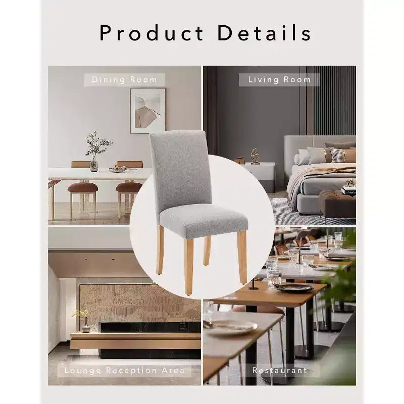 Ensemble de 2 chaises de salle à manger, rembourrées en tissu moderne avec dossier incurvé, pieds en bois robustes, pour salle à manger, cuisine et maison, tissu facile à nettoyer