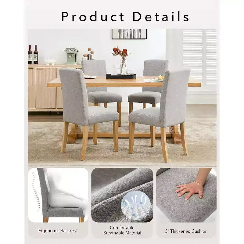 Ensemble de 2 chaises de salle à manger, rembourrées en tissu moderne avec dossier incurvé, pieds en bois robustes, pour salle à manger, cuisine et maison, tissu facile à nettoyer