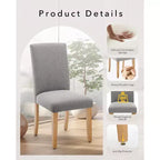 Ensemble de 2 chaises de salle à manger, rembourrées en tissu moderne avec dossier incurvé, pieds en bois robustes, pour salle à manger, cuisine et maison, tissu facile à nettoyer