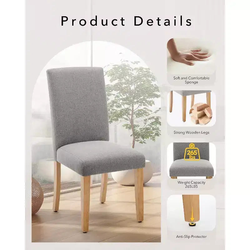 Ensemble de 2 chaises de salle à manger, rembourrées en tissu moderne avec dossier incurvé, pieds en bois robustes, pour salle à manger, cuisine et maison, tissu facile à nettoyer