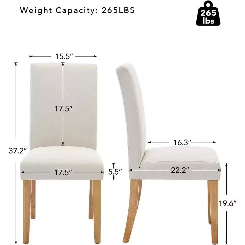 Ensemble de 2 chaises de salle à manger, rembourrées en tissu moderne avec dossier incurvé, pieds en bois robustes, pour salle à manger, cuisine et maison, tissu facile à nettoyer
