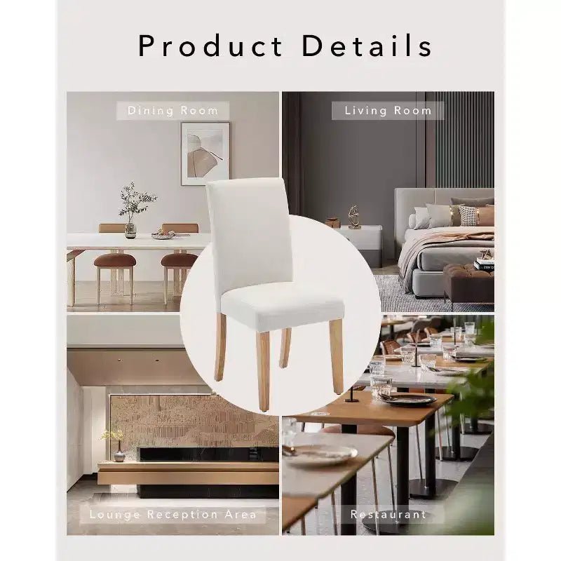 Ensemble de 2 chaises de salle à manger, rembourrées en tissu moderne avec dossier incurvé, pieds en bois robustes, pour salle à manger, cuisine et maison, tissu facile à nettoyer