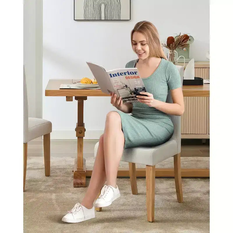 Ensemble de 2 chaises de salle à manger, rembourrées en tissu moderne avec dossier incurvé, pieds en bois robustes, pour salle à manger, cuisine et maison, tissu facile à nettoyer
