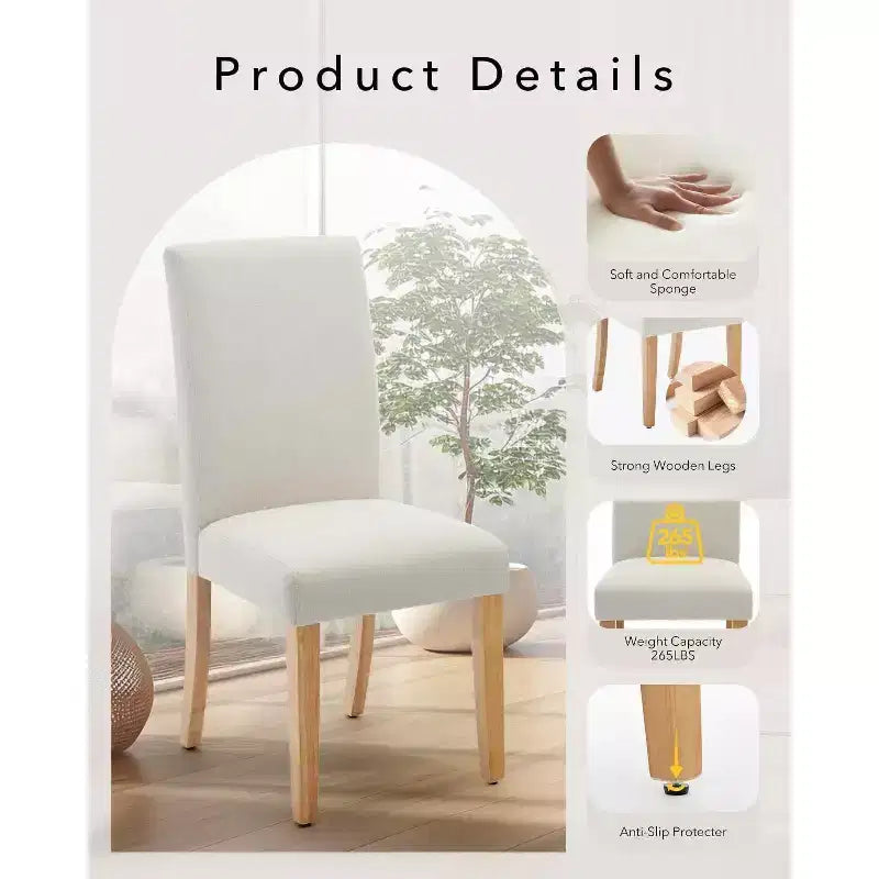 Ensemble de 2 chaises de salle à manger, rembourrées en tissu moderne avec dossier incurvé, pieds en bois robustes, pour salle à manger, cuisine et maison, tissu facile à nettoyer