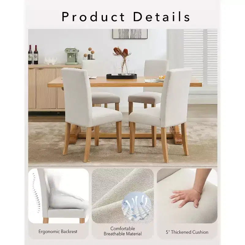 Ensemble de 2 chaises de salle à manger, rembourrées en tissu moderne avec dossier incurvé, pieds en bois robustes, pour salle à manger, cuisine et maison, tissu facile à nettoyer