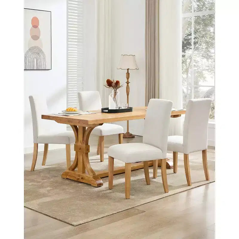 Ensemble de 2 chaises de salle à manger, rembourrées en tissu moderne avec dossier incurvé, pieds en bois robustes, pour salle à manger, cuisine et maison, tissu facile à nettoyer
