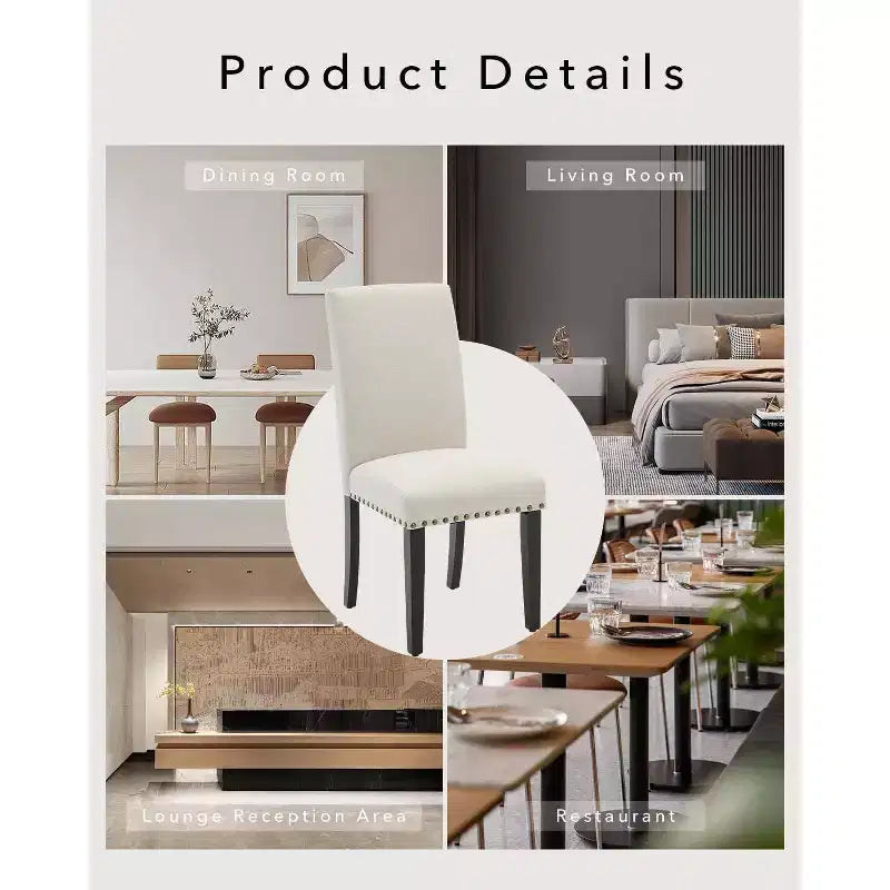 Ensemble de 2 chaises de salle à manger, rembourrées en tissu moderne avec dossier incurvé, pieds en bois robustes, pour salle à manger, cuisine et maison, tissu facile à nettoyer