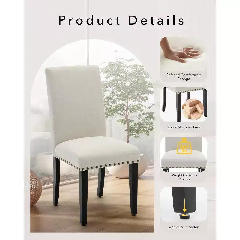 Ensemble de 2 chaises de salle à manger, rembourrées en tissu moderne avec dossier incurvé, pieds en bois robustes, pour salle à manger, cuisine et maison, tissu facile à nettoyer