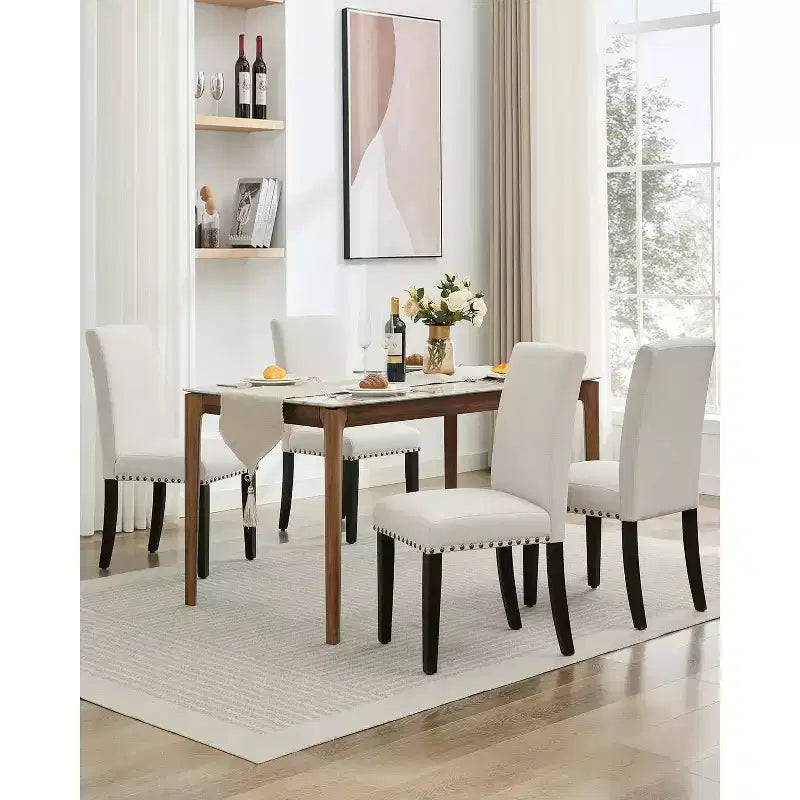 Ensemble de 2 chaises de salle à manger, rembourrées en tissu moderne avec dossier incurvé, pieds en bois robustes, pour salle à manger, cuisine et maison, tissu facile à nettoyer