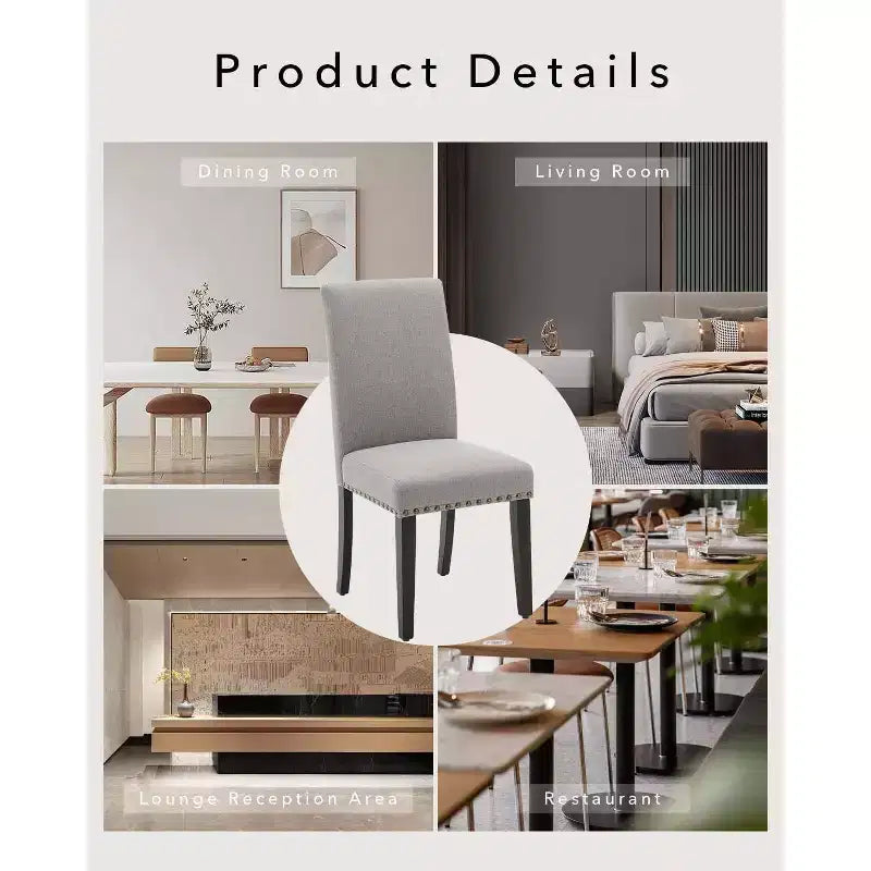Ensemble de 2 chaises de salle à manger, rembourrées en tissu moderne avec dossier incurvé, pieds en bois robustes, pour salle à manger, cuisine et maison, tissu facile à nettoyer