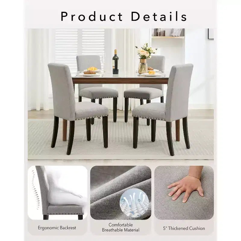 Ensemble de 2 chaises de salle à manger, rembourrées en tissu moderne avec dossier incurvé, pieds en bois robustes, pour salle à manger, cuisine et maison, tissu facile à nettoyer