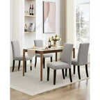 Ensemble de 2 chaises de salle à manger, rembourrées en tissu moderne avec dossier incurvé, pieds en bois robustes, pour salle à manger, cuisine et maison, tissu facile à nettoyer