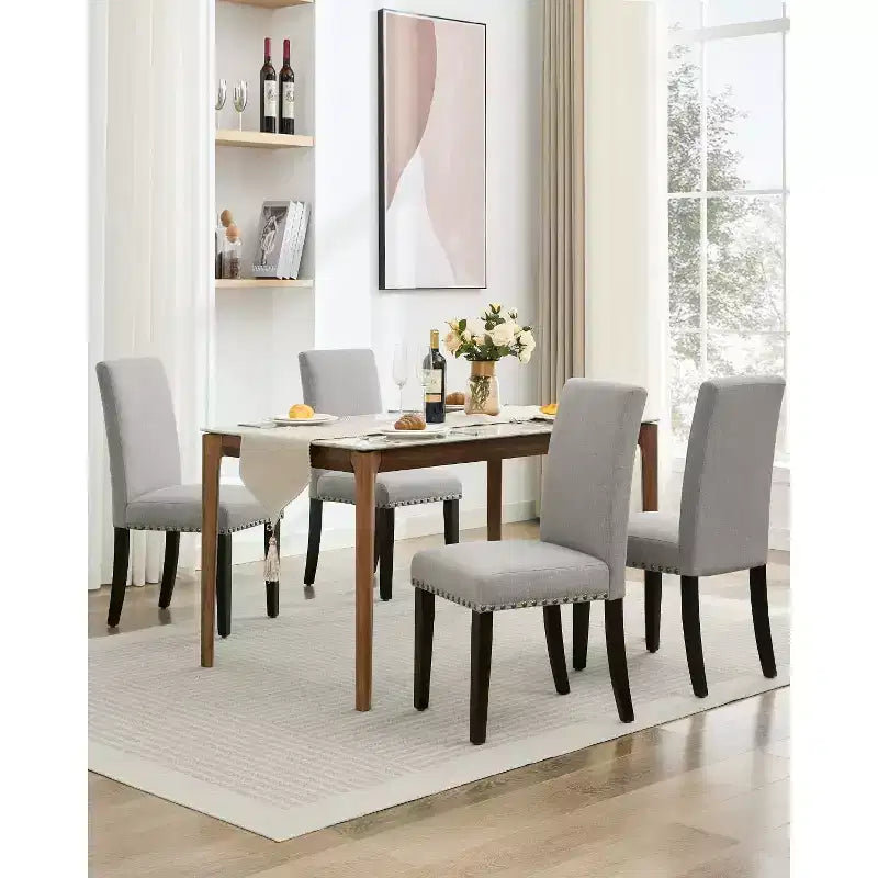 Ensemble de 2 chaises de salle à manger, rembourrées en tissu moderne avec dossier incurvé, pieds en bois robustes, pour salle à manger, cuisine et maison, tissu facile à nettoyer