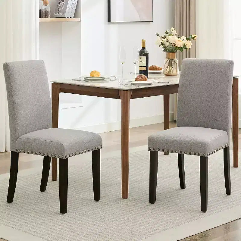 2-Piece Dining Chair Set, Modern Fabric Upholstered with Curved Back, Heavy-Duty Wooden Legs, for Dining, Kitchen, and Home, Easy-To-Clean Fabric