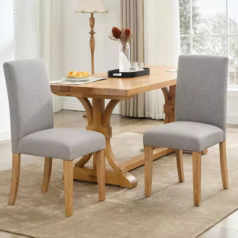 Ensemble de 2 chaises de salle à manger, rembourrées en tissu moderne avec dossier incurvé, pieds en bois robustes, pour salle à manger, cuisine et maison, tissu facile à nettoyer