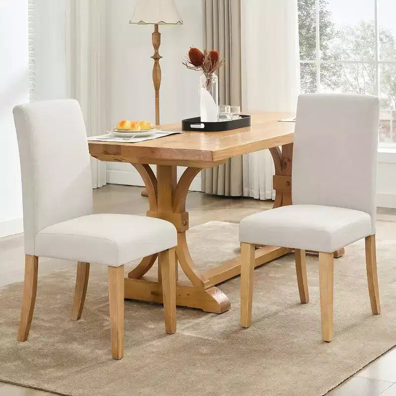 Ensemble de 2 chaises de salle à manger, rembourrées en tissu moderne avec dossier incurvé, pieds en bois robustes, pour salle à manger, cuisine et maison, tissu facile à nettoyer