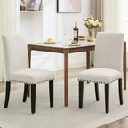 Ensemble de 2 chaises de salle à manger, rembourrées en tissu moderne avec dossier incurvé, pieds en bois robustes, pour salle à manger, cuisine et maison, tissu facile à nettoyer