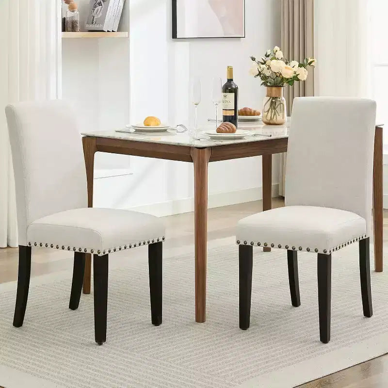 Ensemble de 2 chaises de salle à manger, rembourrées en tissu moderne avec dossier incurvé, pieds en bois robustes, pour salle à manger, cuisine et maison, tissu facile à nettoyer