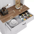 Coolmee Meuble haut de cuisine de 180 cm avec support pour micro-ondes et bar à café, armoire autoportante avec étagères réglables et 4 portes