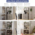 Coolmee Meuble haut de cuisine de 180 cm avec support pour micro-ondes et bar à café, armoire autoportante avec étagères réglables et 4 portes