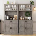 Coolmee Meuble haut de cuisine de 180 cm avec support pour micro-ondes et bar à café, armoire autoportante avec étagères réglables et 4 portes