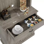 Coolmee Meuble haut de cuisine de 180 cm avec support pour micro-ondes et bar à café, armoire autoportante avec étagères réglables et 4 portes