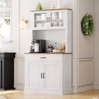 Coolmee Meuble haut de cuisine de 180 cm avec support pour micro-ondes et bar à café, armoire autoportante avec étagères réglables et 4 portes