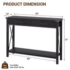 31 Console, Console de Style Industriel avec Tiroirs et Étagères Ouvertes, Table d'Appoint Étroite à 2 Niveaux, Table d'Entrée