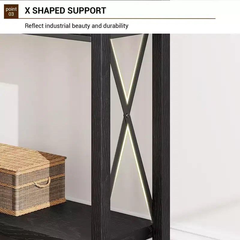 31 Console, Console de Style Industriel avec Tiroirs et Étagères Ouvertes, Table d'Appoint Étroite à 2 Niveaux, Table d'Entrée