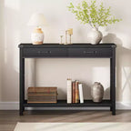 31 Console, Console de Style Industriel avec Tiroirs et Étagères Ouvertes, Table d'Appoint Étroite à 2 Niveaux, Table d'Entrée