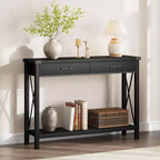 31 Console, Console de Style Industriel avec Tiroirs et Étagères Ouvertes, Table d'Appoint Étroite à 2 Niveaux, Table d'Entrée
