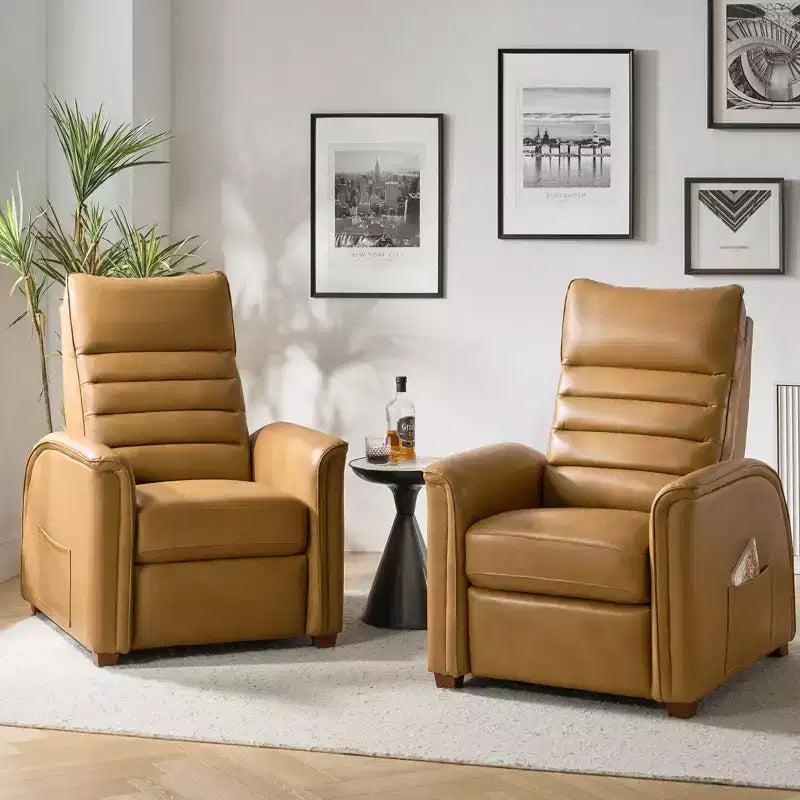 Fauteuil inclinable électrique Alfredo en cuir véritable Zéro Gravité avec appui-tête réglable Lot de 2|HULALA HOME-CAMEL