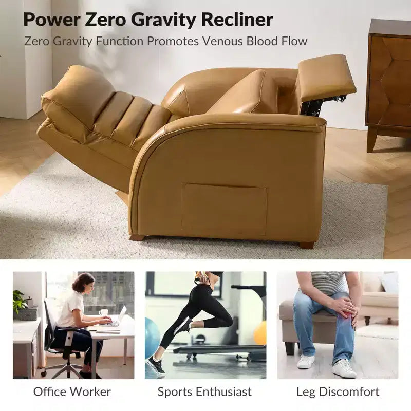 Fauteuil inclinable électrique Alfredo en cuir véritable Zéro Gravité avec appui-tête réglable Lot de 2|HULALA HOME-CAMEL