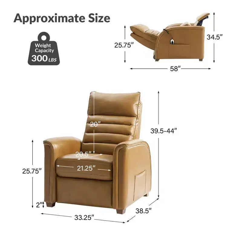 Fauteuil inclinable électrique Alfredo en cuir véritable Zéro Gravité avec appui-tête réglable Lot de 2|HULALA HOME-CAMEL